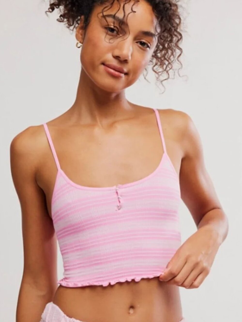 NWT Free People Intimately Snap Into It Crop Henley Tank in Gumdrop, Size L/XL